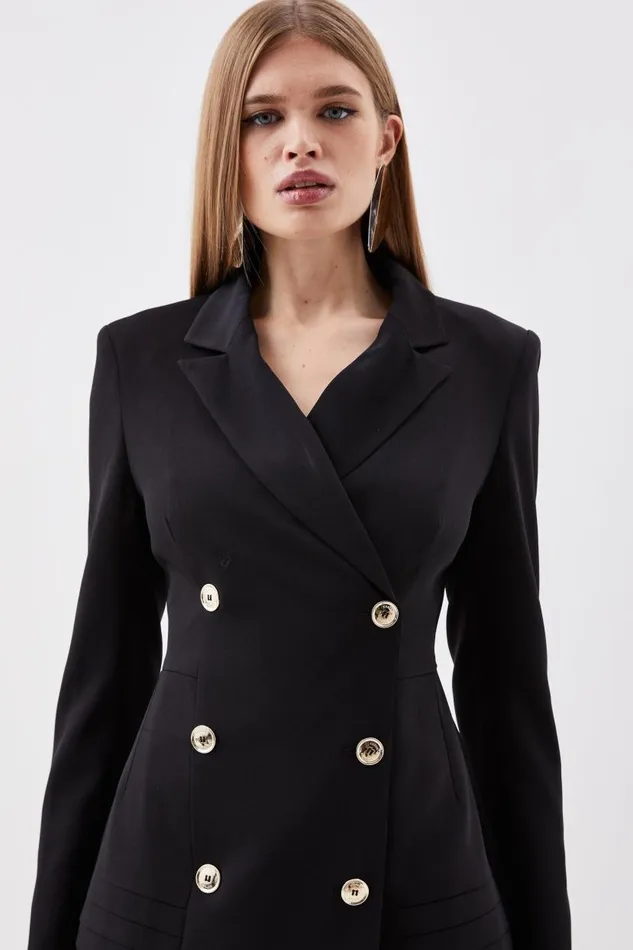 Pleated Button Detailed Woven Mini Dress Black Women Karen Millen Dresses