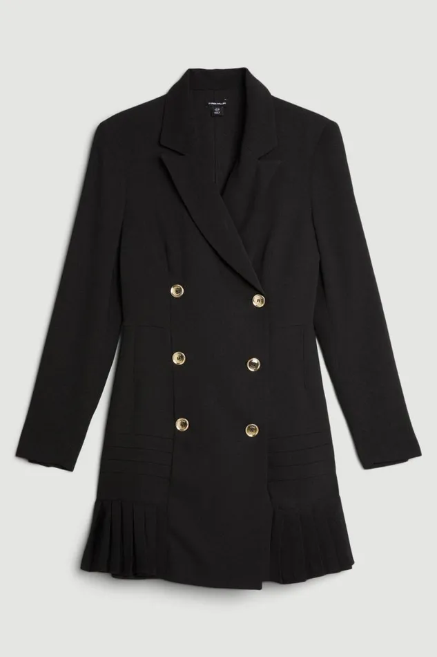Pleated Button Detailed Woven Mini Dress Black Women Karen Millen Dresses