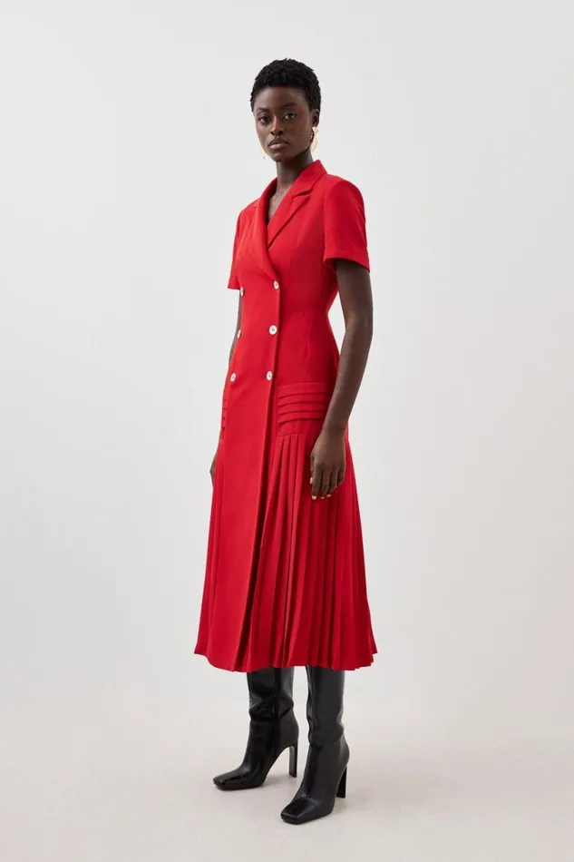 Pleated Woven Midi Blazer Dress Red Women Karen Millen Dresses