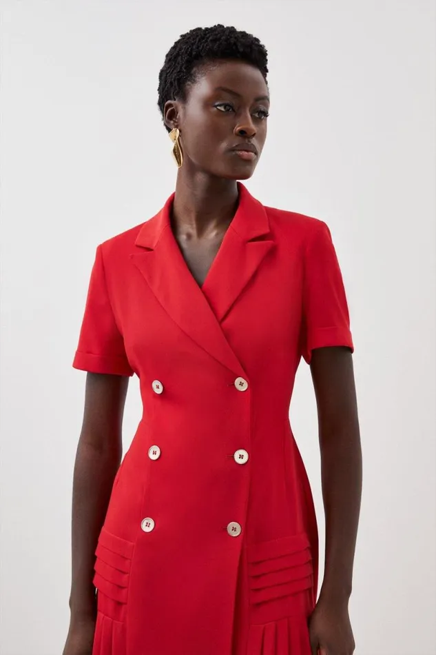 Pleated Woven Midi Blazer Dress Red Women Karen Millen Dresses