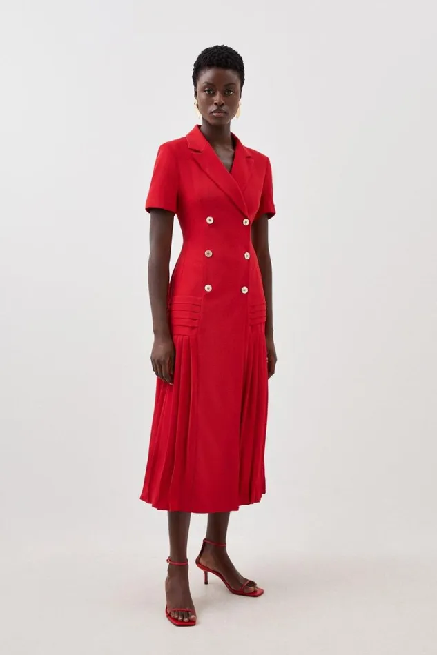 Pleated Woven Midi Blazer Dress Red Women Karen Millen Dresses