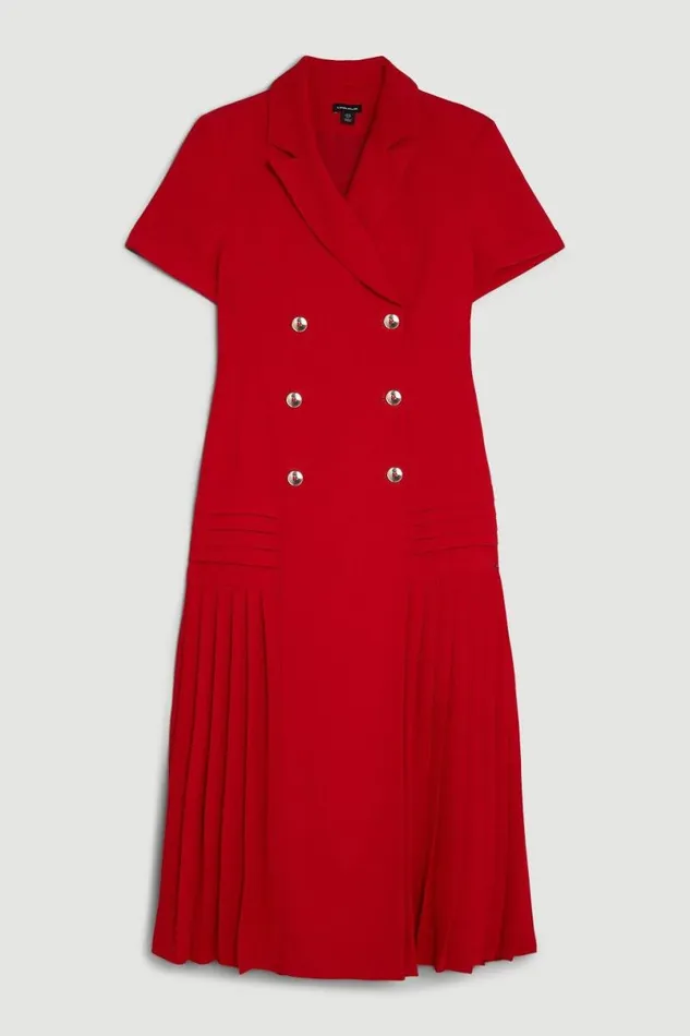 Pleated Woven Midi Blazer Dress Red Women Karen Millen Dresses