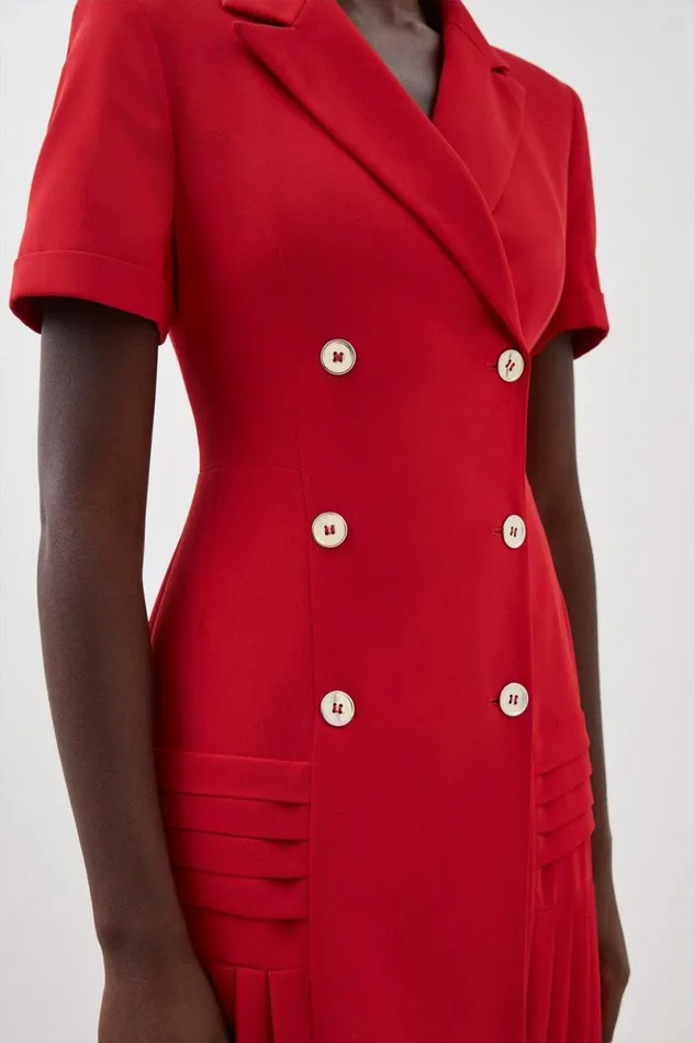 Pleated Woven Midi Blazer Dress Red Women Karen Millen Dresses