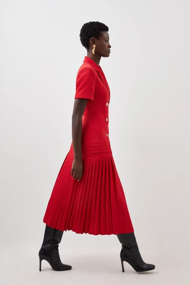 Pleated Woven Midi Blazer Dress Red Women Karen Millen Dresses