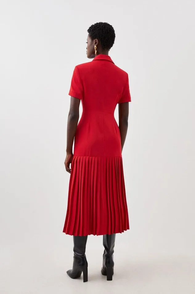 Pleated Woven Midi Blazer Dress Red Women Karen Millen Dresses