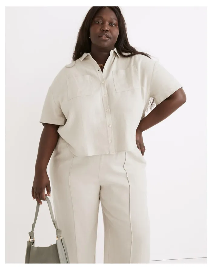 Plus Breezewoven Beachside Shirttail Top Ashen Sage Women Madewell Tops and Shirts