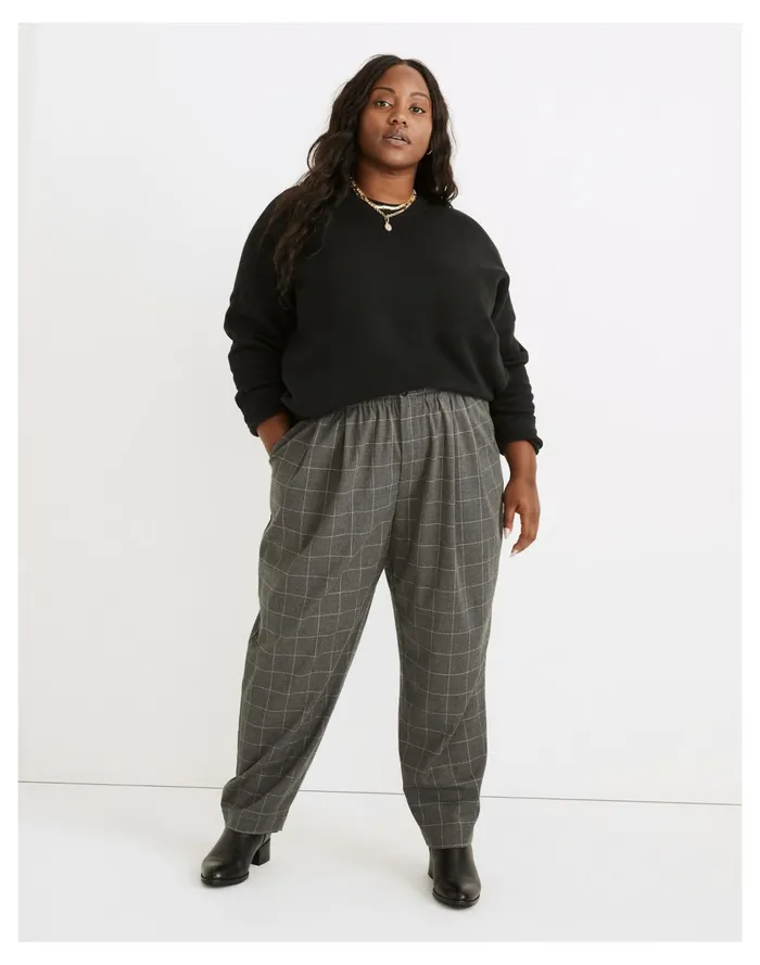 Plus Curvy Plaid Flannel Track Trouser Dark Shale Women Madewell Pants