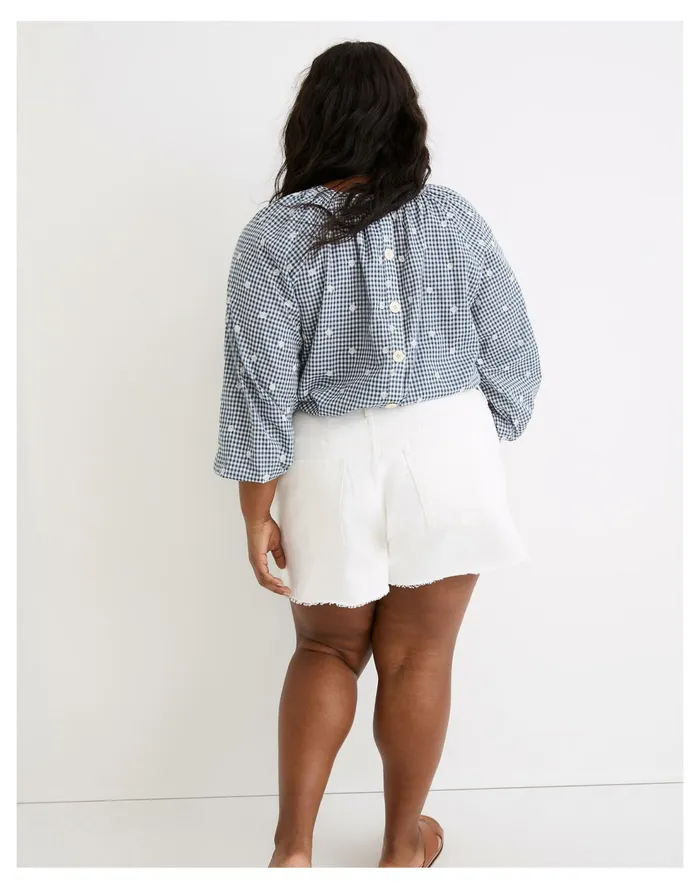 Plus Embroidered Button Back Shirt In Gingham Check Navy Shoreline Women Madewell Tops and Shirts