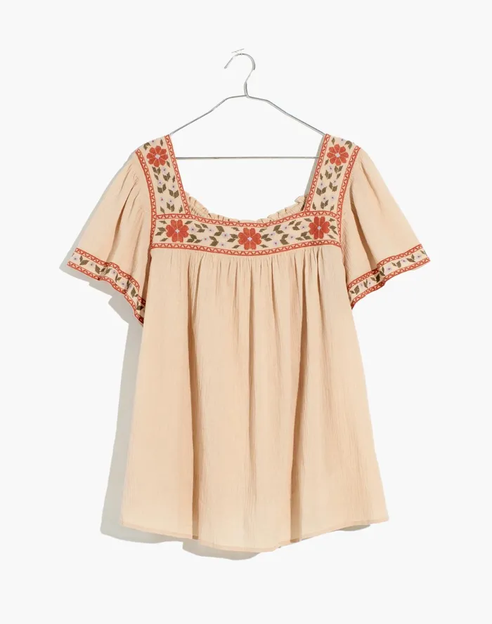 Plus Embroidered Square Neck Top Avalon Pink Women Madewell Tops and Shirts
