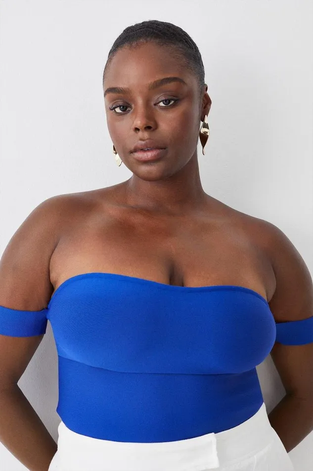Plus Size Bandage Bardot Thong Bodysuit Cobalt Women Karen Millen Tops