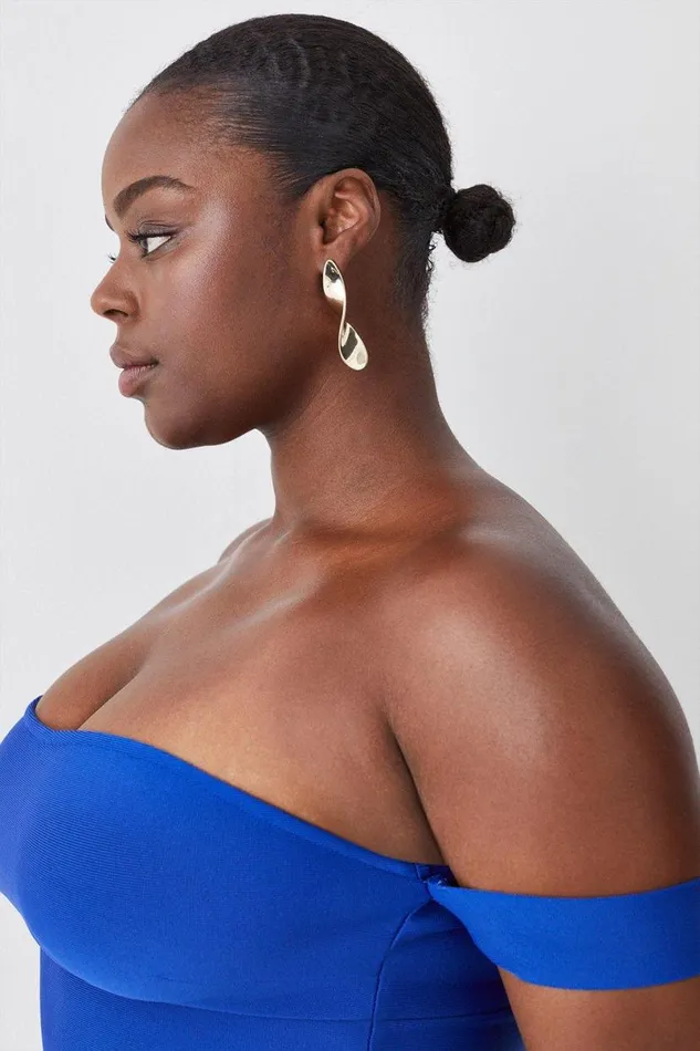 Plus Size Bandage Bardot Thong Bodysuit Cobalt Women Karen Millen Tops