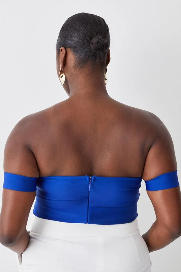 Plus Size Bandage Bardot Thong Bodysuit Cobalt Women Karen Millen Tops
