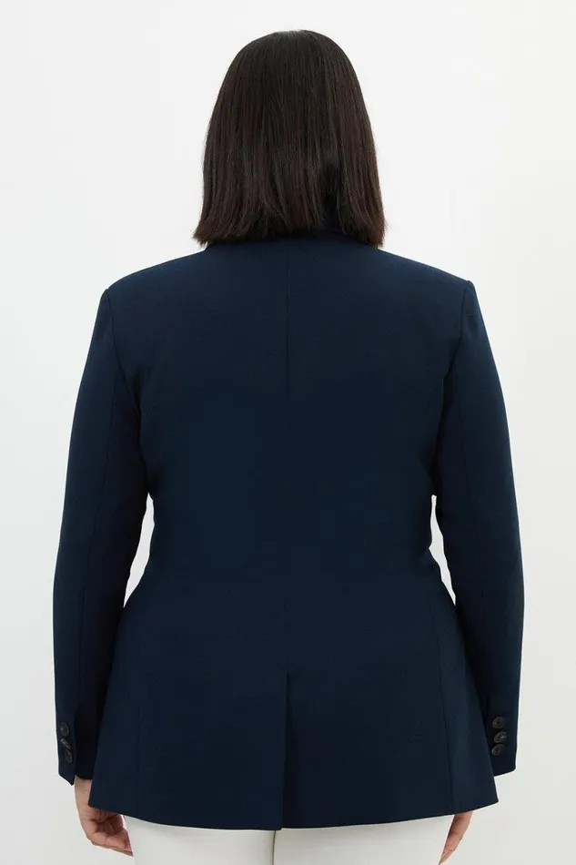 Plus Size Compact Stretch Tailored Belted Tipped Blazer Midnight Women Karen Millen Coats and Jackets