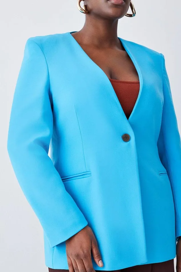 Plus Size Compact Stretch Tailored Collarless Blazer Women Karen Millen Coats and Jackets