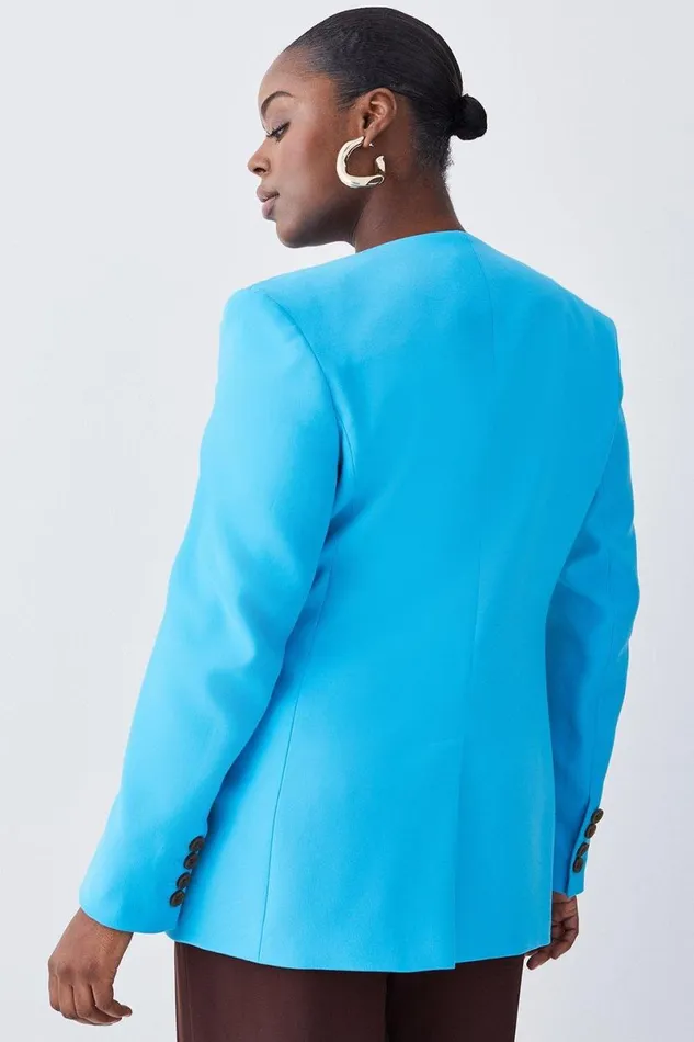 Plus Size Compact Stretch Tailored Collarless Blazer Women Karen Millen Coats and Jackets