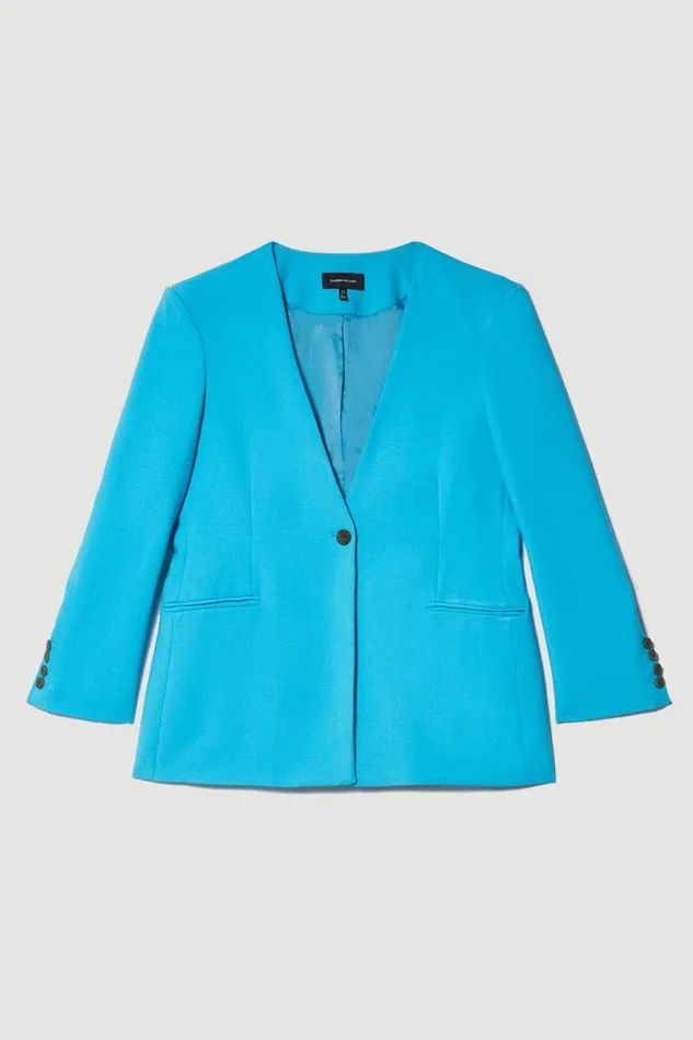 Plus Size Compact Stretch Tailored Collarless Blazer Women Karen Millen Coats and Jackets