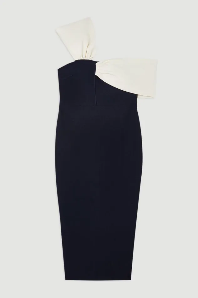 Plus Size Figure Form Bandage Knit Asymmetric Strap Midi Dress Navy Women Karen Millen Dresses