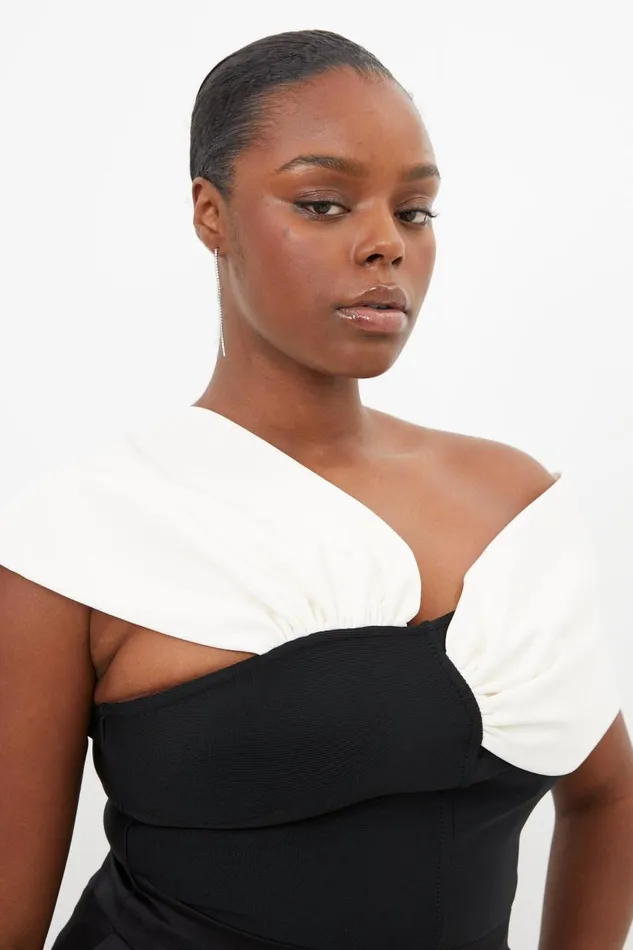 Plus Size Figure Form Bandage Knit Asymmetric Strap Top Black Women Karen Millen Tops