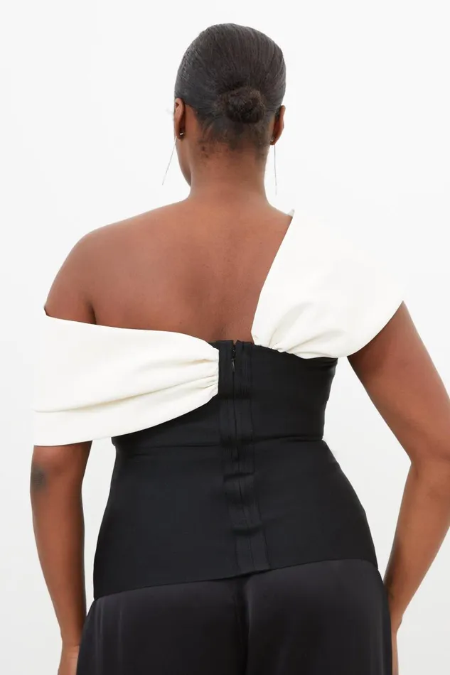 Plus Size Figure Form Bandage Knit Asymmetric Strap Top Black Women Karen Millen Tops