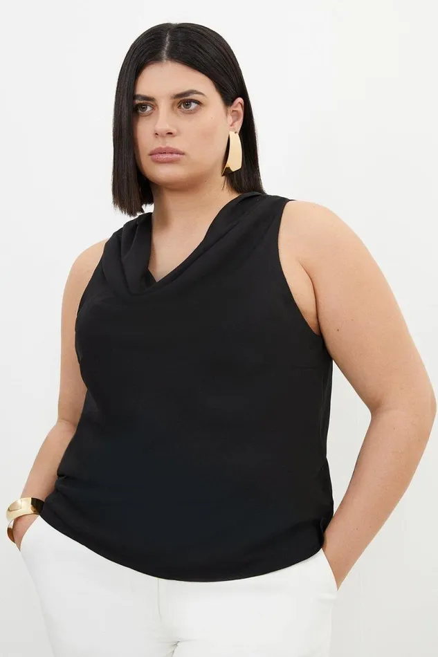 Plus Size Georgette Cowl Neck Woven Blouse Black Women Karen Millen Tops