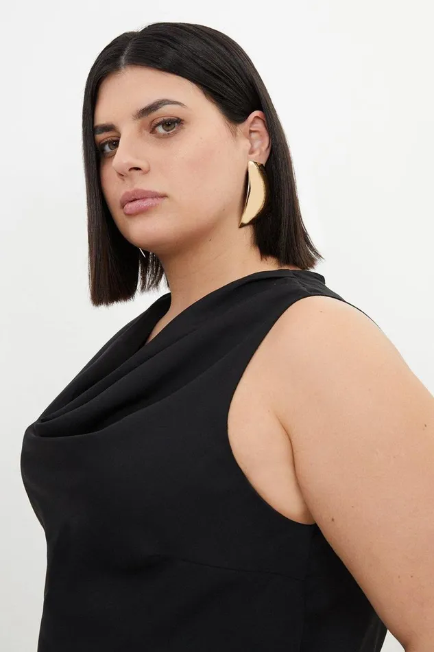 Plus Size Georgette Cowl Neck Woven Blouse Black Women Karen Millen Tops