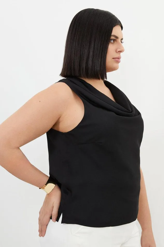 Plus Size Georgette Cowl Neck Woven Blouse Black Women Karen Millen Tops