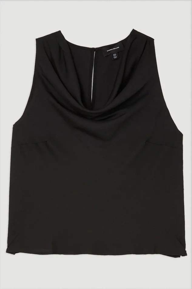 Plus Size Georgette Cowl Neck Woven Blouse Black Women Karen Millen Tops
