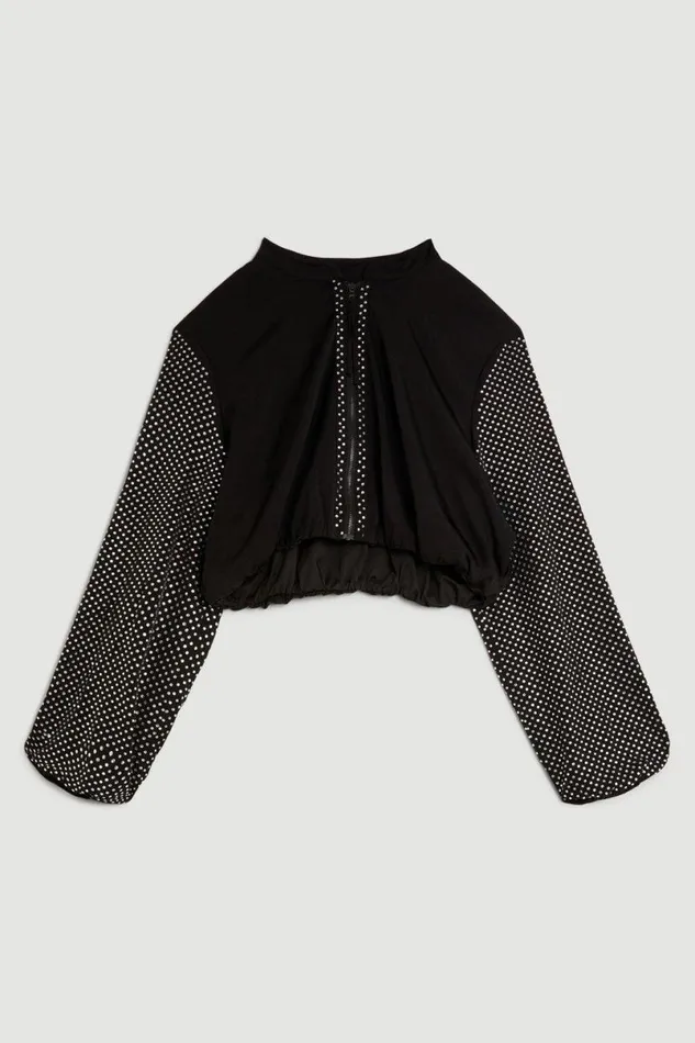 Plus Size Jersey Crepe Embellished Panelled Jacket Silver Women Karen Millen Coats and Jackets