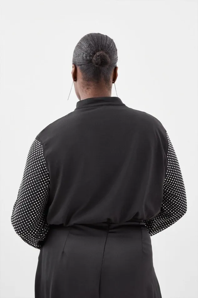 Plus Size Jersey Crepe Embellished Panelled Jacket Silver Women Karen Millen Coats and Jackets
