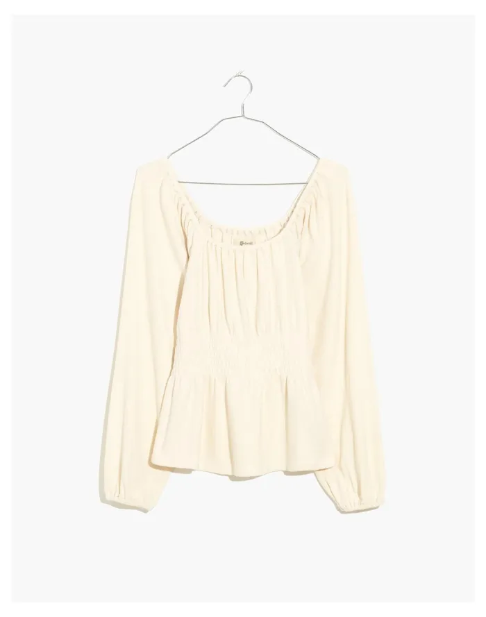Plush Square Neck Smocked Top Bleached Linen Women Madewell Tops and Shirts