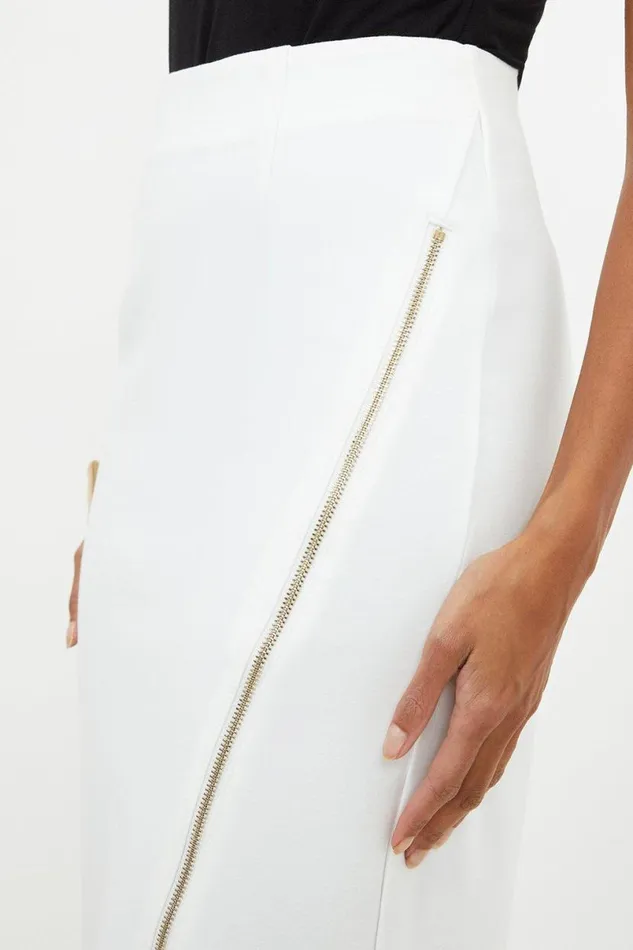 Ponte Zip Detail Midaxi Skirt Ivory Women Karen Millen Dresses