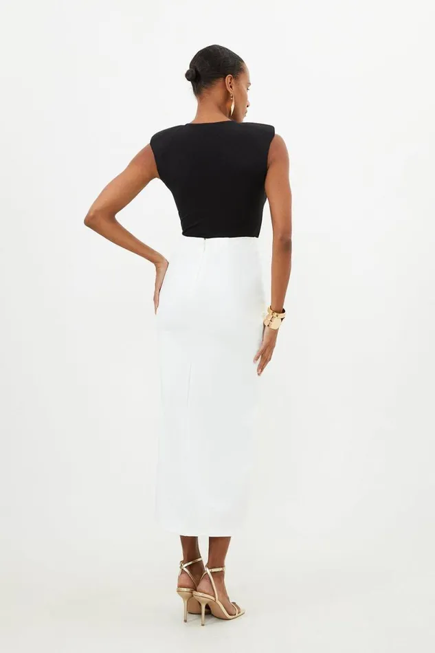 Ponte Zip Detail Midaxi Skirt Ivory Women Karen Millen Dresses