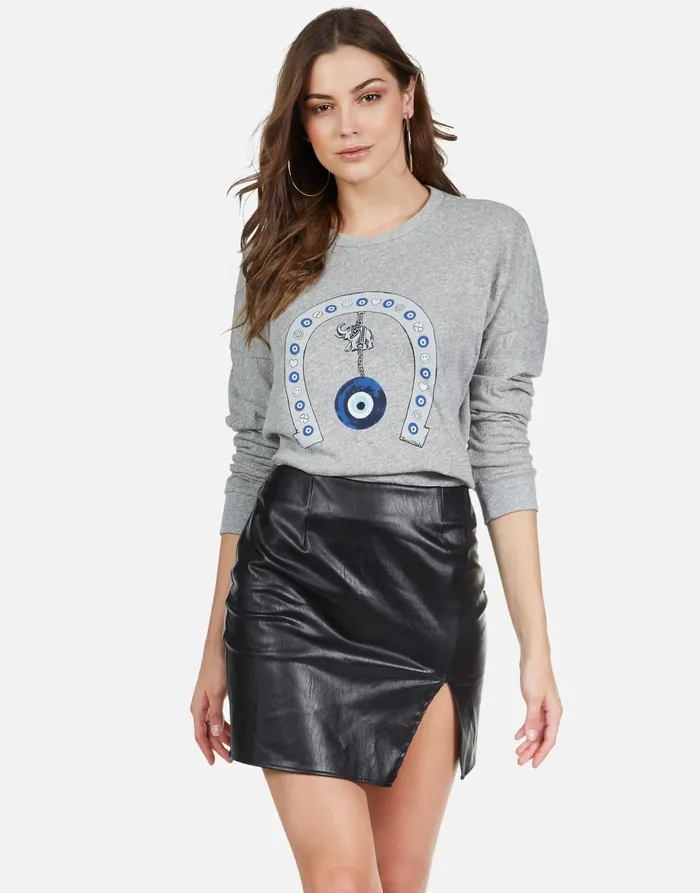 Portia Lucky Eye Horseshoe Heather Grey Women039s Lauren Moshi Long Sleeve