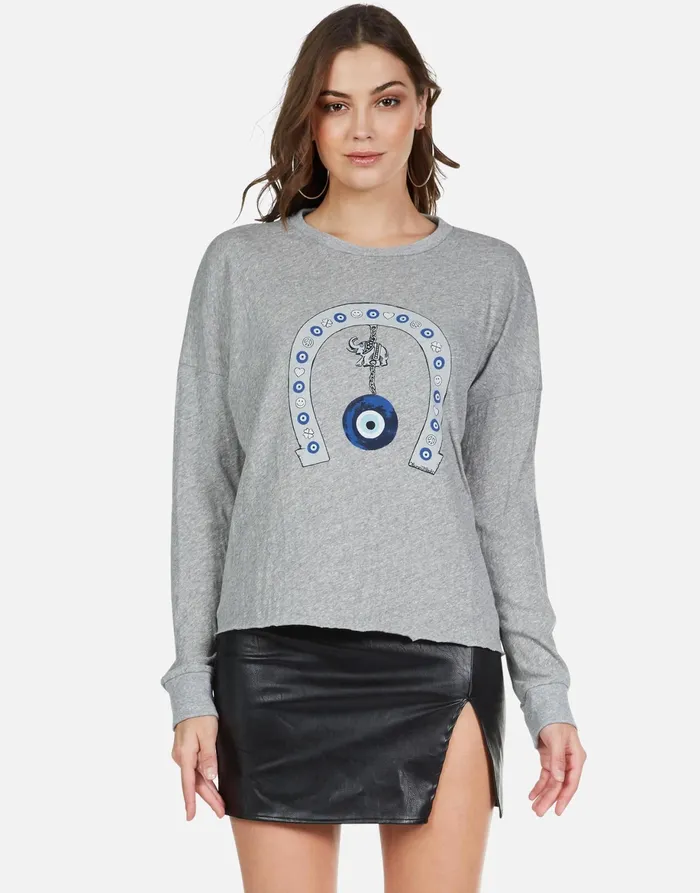 Portia Lucky Eye Horseshoe Heather Grey Women039s Lauren Moshi Long Sleeve