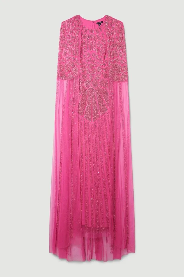 Premium Embellished Caped Maxi Dress Hot Pink Women Karen Millen Dresses