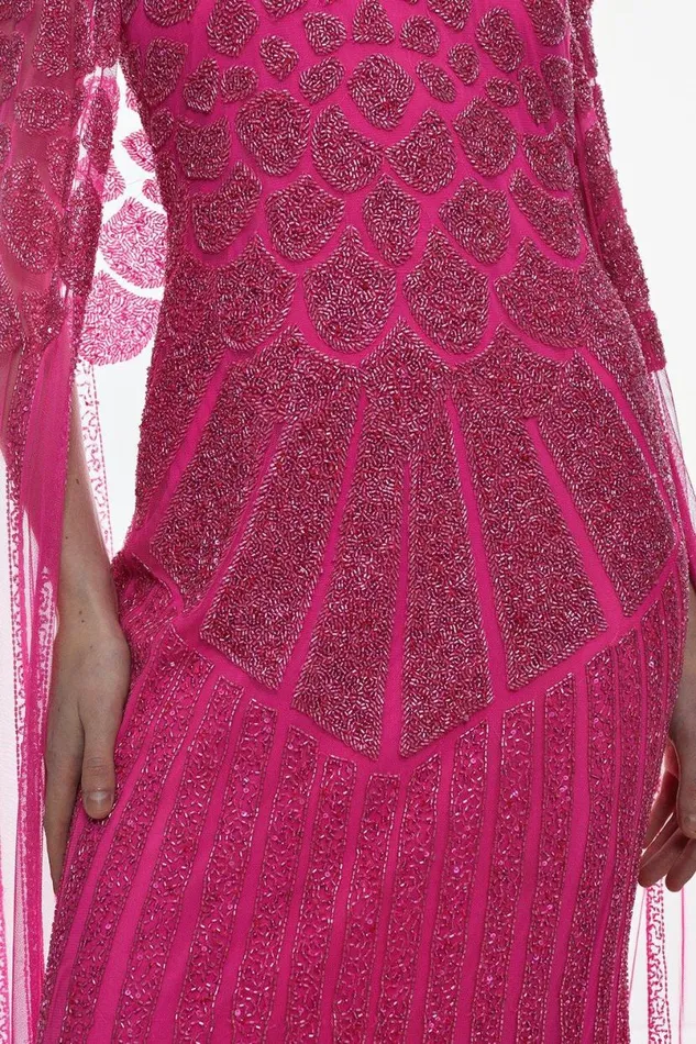 Premium Embellished Caped Maxi Dress Hot Pink Women Karen Millen Dresses