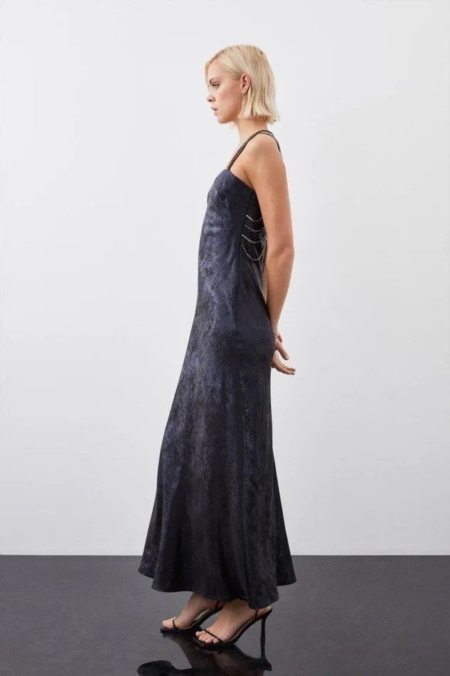 Premium Metallic Diamante Detail Woven Midaxi Dress Navy Women Karen Millen Dresses