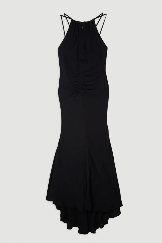 Premium Ruched Halter Strappy Maxi Dress Black Women Karen Millen Dresses