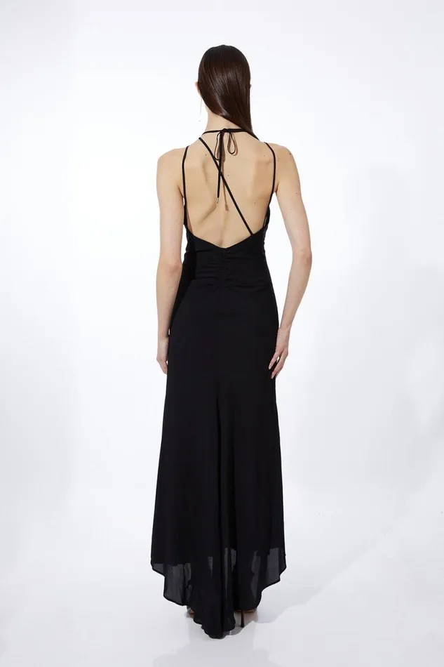 Premium Ruched Halter Strappy Maxi Dress Black Women Karen Millen Dresses