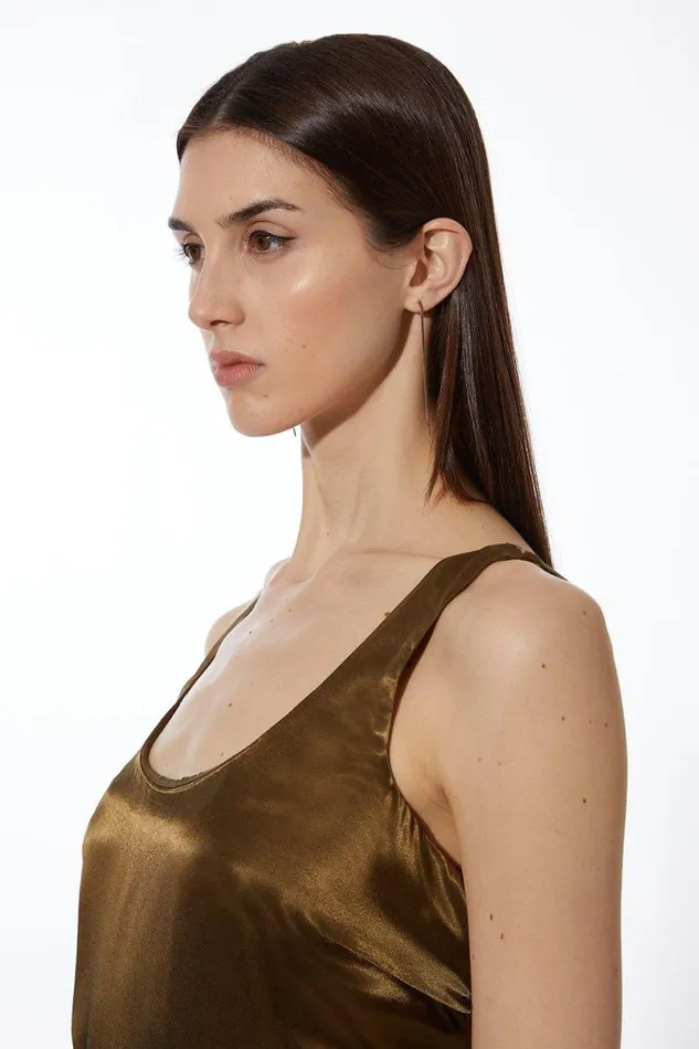 Premium Viscose Satin Woven Cami Top Khaki Women Karen Millen Tops