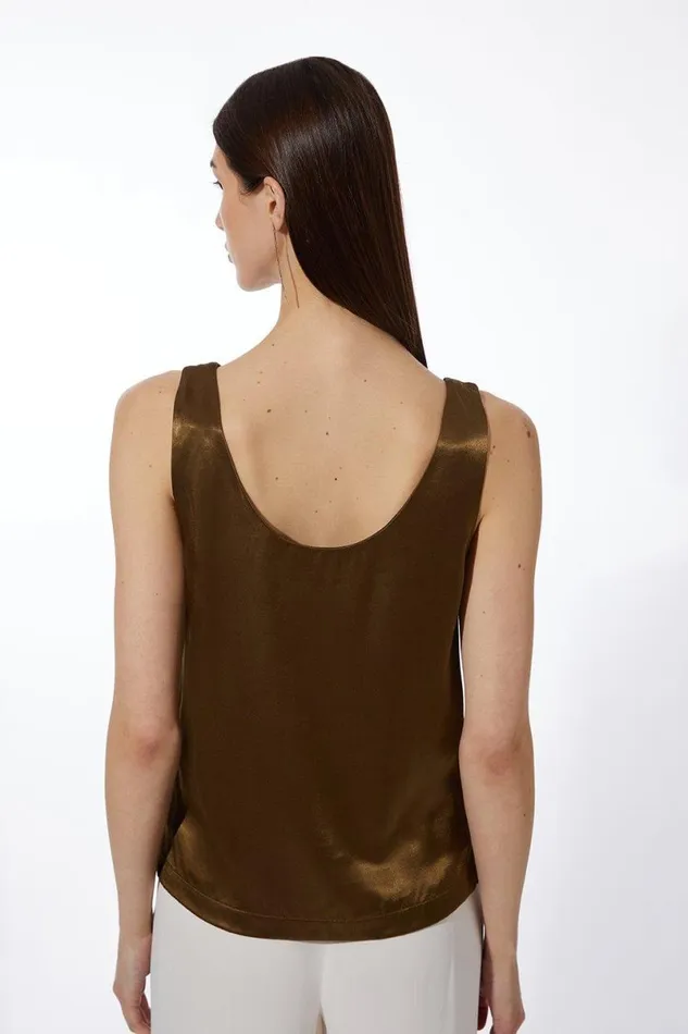 Premium Viscose Satin Woven Cami Top Khaki Women Karen Millen Tops