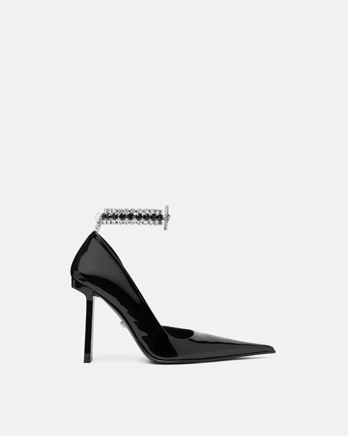 Pumps and Slingbacks Women Versace Slice Patent Pumps 105 Mm Blacksilver