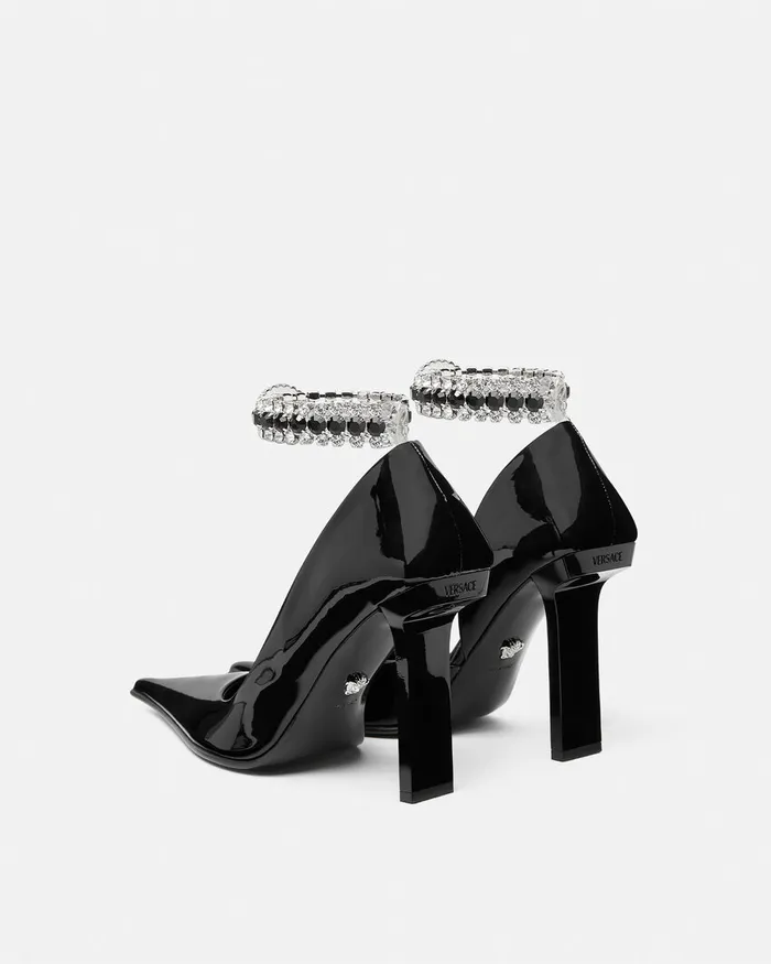 Pumps and Slingbacks Women Versace Slice Patent Pumps 105 Mm Blacksilver