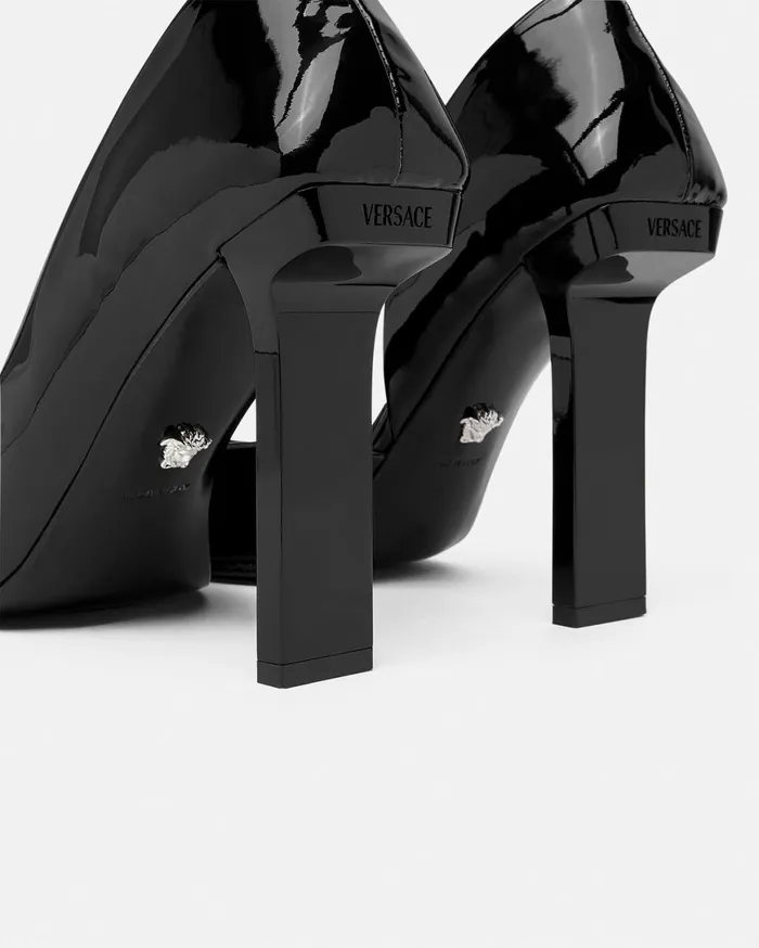 Pumps and Slingbacks Women Versace Slice Patent Pumps 105 Mm Blacksilver