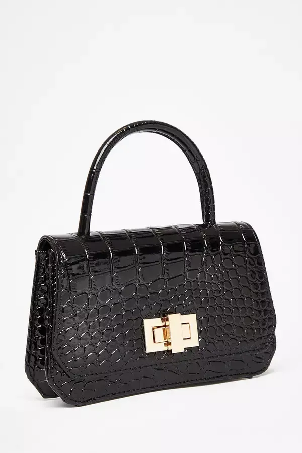 Quiz Clothing Bags Black Crocodile Print Top Handle Bag 8211 Women