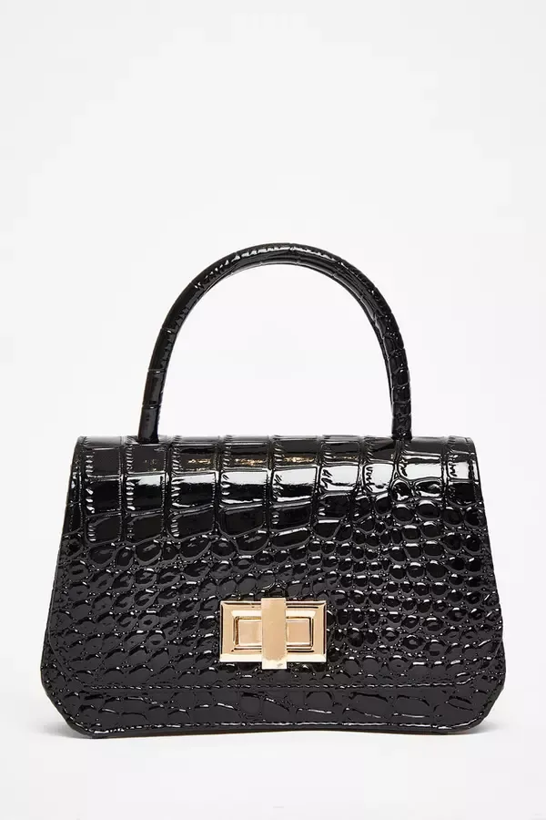Quiz Clothing Bags Black Crocodile Print Top Handle Bag 8211 Women