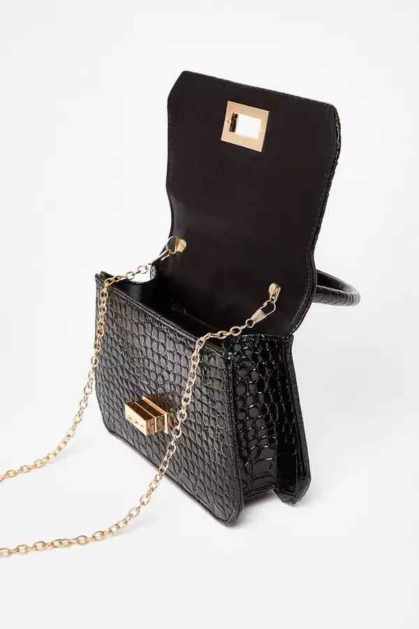 Quiz Clothing Bags Black Crocodile Print Top Handle Bag 8211 Women