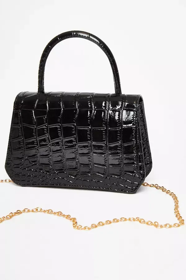Quiz Clothing Bags Black Crocodile Print Top Handle Bag 8211 Women