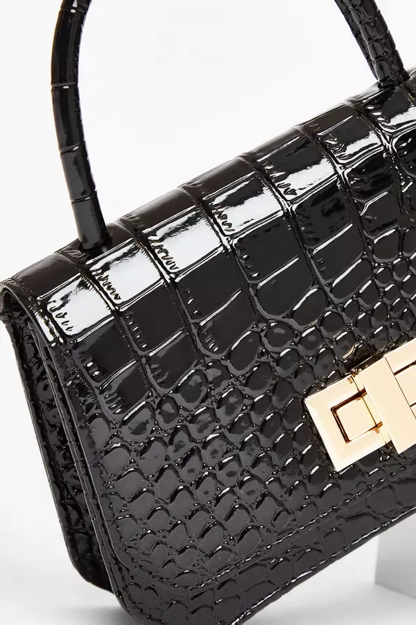 Quiz Clothing Bags Black Crocodile Print Top Handle Bag 8211 Women
