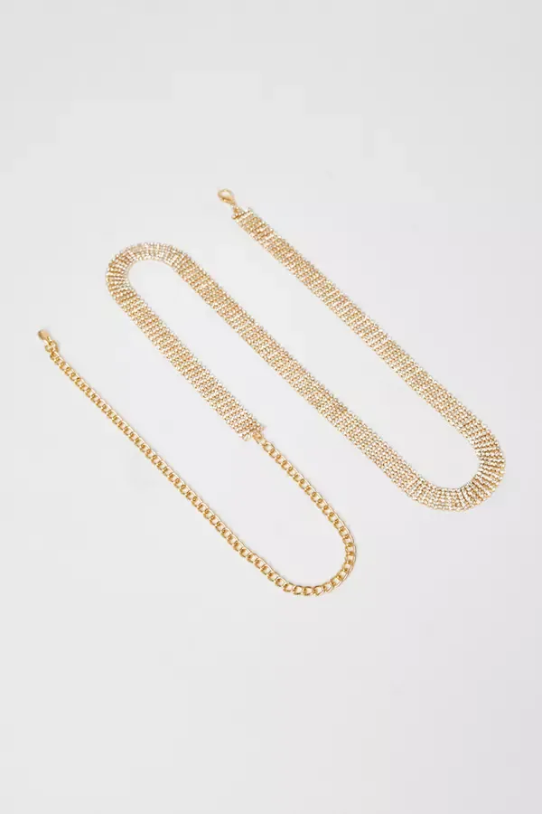 Quiz Clothing Belts Gold Diamante Chain Belt 8211 Women